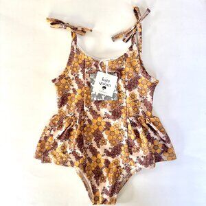 Kate Quinn One Piece Swimsuit | Mustard Brown Retro Floral | 3T NWT